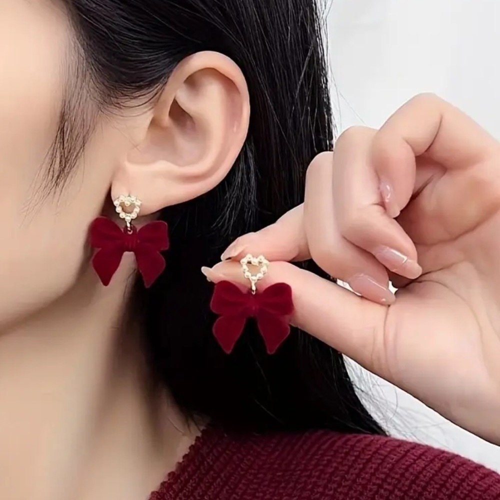 Elegant Red Bow Earrings. Party earrings. 🎁 🎀 Daily earrings A3-110